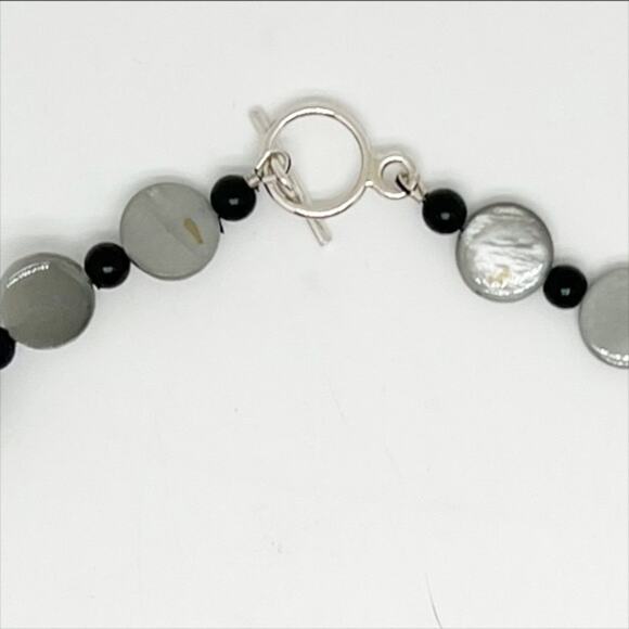 Handmade Black and Gray Beaded Necklace and Earrings Set Hand Crafted - Picture 3 of 3